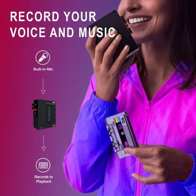 Alt view image 2 of 7 - RETRO-1980 Portable Bluetooth Cassette Tape Player Recorder, Auto Reverse, USB-C Rechargeable, Built-in Speaker and Microphone, Stereo Earbuds Included