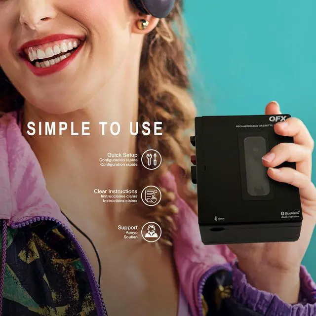 Alt view image 5 of 7 - RETRO-1980 Portable Bluetooth Cassette Tape Player Recorder, Auto Reverse, USB-C Rechargeable, Built-in Speaker and Microphone, Stereo Earbuds Included