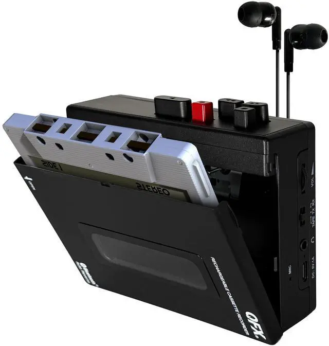Alt view image 7 of 7 - RETRO-1980 Portable Bluetooth Cassette Tape Player Recorder, Auto Reverse, USB-C Rechargeable, Built-in Speaker and Microphone, Stereo Earbuds Included