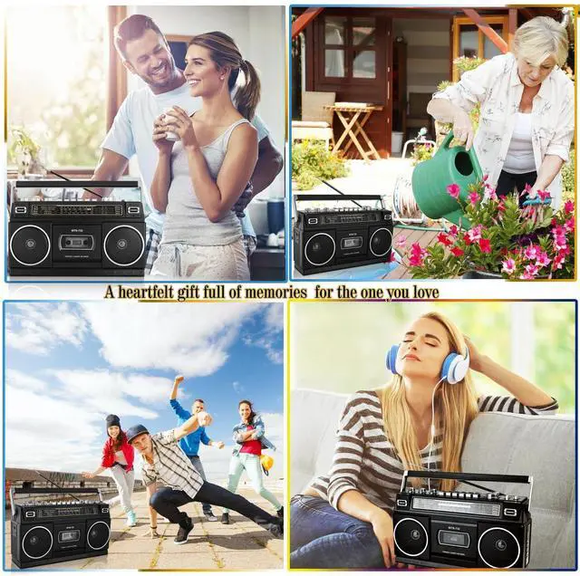 Alt view image 7 of 7 - Retro Classic 80s Style Portable Boombox with Cassette Player Recorder, AM/FM/SW1/SW2 Radio, Bluetooth, USB/Micro SD Slots, Headphone Jack, 24W Dual Full-Range High Bass Speakers