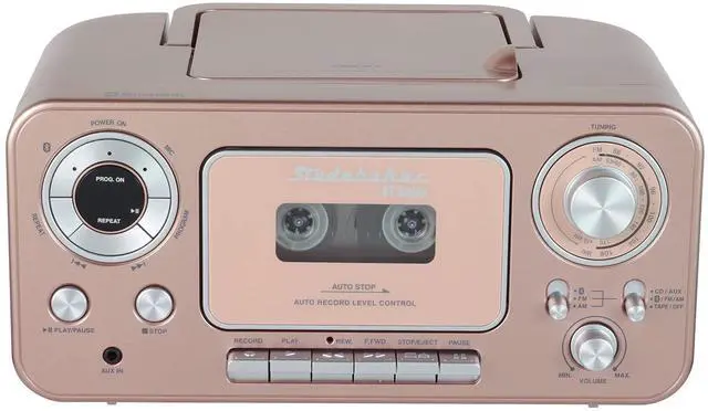 Alt view image 2 of 4 - Portable Stereo CD Player with Bluetooth, AM/FM Stereo Radio and Cassette Player/Recorder (Rose & Gold)