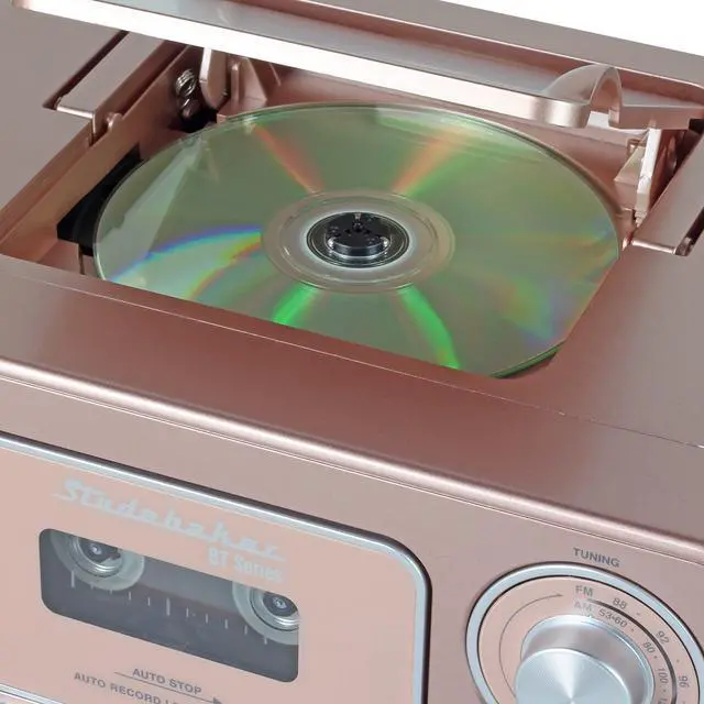 Alt view image 3 of 4 - Portable Stereo CD Player with Bluetooth, AM/FM Stereo Radio and Cassette Player/Recorder (Rose & Gold)