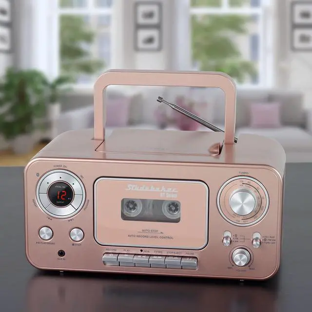Alt view image 4 of 4 - Portable Stereo CD Player with Bluetooth, AM/FM Stereo Radio and Cassette Player/Recorder (Rose & Gold)