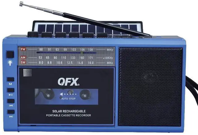 Main image of Cassette Player Recorder Boombox with Bluetooth and Solar Panel - AM/FM/SW Radio, USB/TF Card, Earphone Jack, Built-in Mic, LED Light - Portable Retro Tape Player - Blue