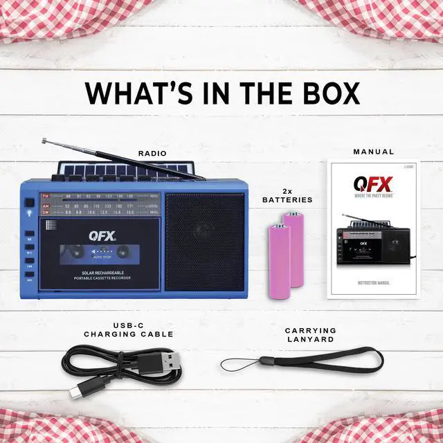 Alt view image 2 of 4 - Cassette Player Recorder Boombox with Bluetooth and Solar Panel - AM/FM/SW Radio, USB/TF Card, Earphone Jack, Built-in Mic, LED Light - Portable Retro Tape Player - Blue