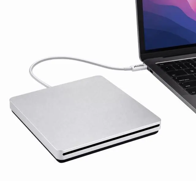 Main image of External CD DVD Drive USB-C Superdrive Portabl CD/DVD ROM Optical Drive Player Reader Writer Burner for MacBook Pro Windows 10 Laptop Desktop (Silver)