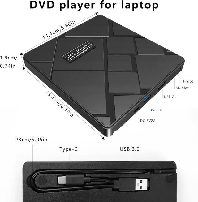 Alt view image 7 of 7 - Slim External CD/DVD Drive for Laptops USB-C/USB 3.0 Portable DVD/CD Player and Burner Compatible with Mac, Windows, PC Includes Protective Carrying Case