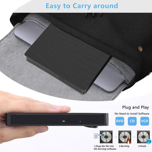 Alt view image 6 of 6 - External CD/DVD Drive for Laptop, USB C Portable CD DVD +/-RW Burner Optical Drive Reader Writer DVD Player for Laptop iMac PC Desktop MacBook, Windows 11/10/8/7/XP/Linux/MacOS Schwarz
