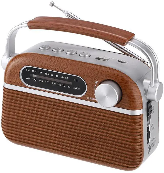 Main image of Vintage AM FM Bluetooth Radio with Powerful Sound, Retro Bluetooth Speaker Radio, Support USB/SD Card, Plug in Wall AC Power & Battery Powered & Rechargeable for Home, Office, Kitchen