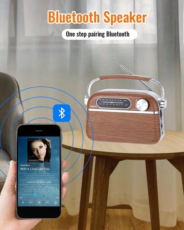 Alt view image 3 of 6 - Vintage AM FM Bluetooth Radio with Powerful Sound, Retro Bluetooth Speaker Radio, Support USB/SD Card, Plug in Wall AC Power & Battery Powered & Rechargeable for Home, Office, Kitchen