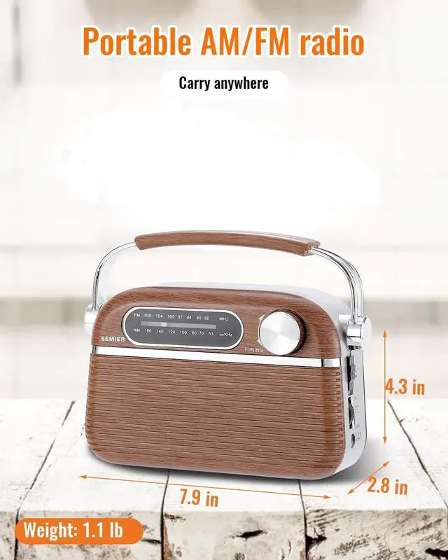 Alt view image 4 of 6 - Vintage AM FM Bluetooth Radio with Powerful Sound, Retro Bluetooth Speaker Radio, Support USB/SD Card, Plug in Wall AC Power & Battery Powered & Rechargeable for Home, Office, Kitchen