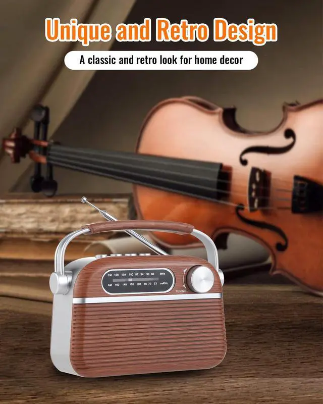 Alt view image 6 of 6 - Vintage AM FM Bluetooth Radio with Powerful Sound, Retro Bluetooth Speaker Radio, Support USB/SD Card, Plug in Wall AC Power & Battery Powered & Rechargeable for Home, Office, Kitchen