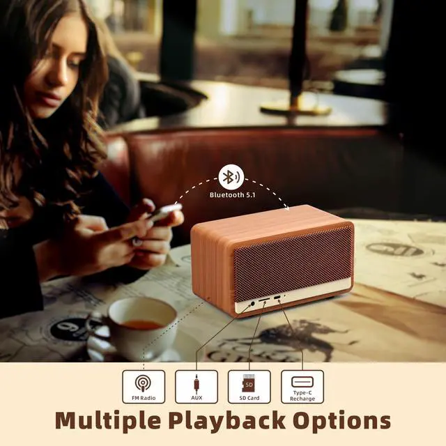 Alt view image 6 of 7 - Vintage FM Radio Bluetooth Speaker for Kitchen Office Home Decor, 10 Watts Powerful Sound, 2600mah Rechargeable Battery