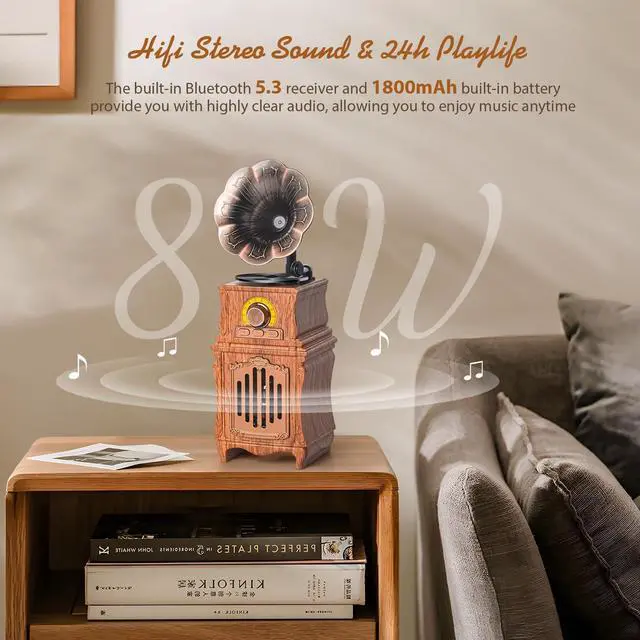 Alt view image 2 of 7 - Retro Bluetooth Speaker with FM Radio, Bass, Retro Radio 5.3 Wireless Speaker Vintage Radios Support USB/TF/AUX Player for Home Office Room Outdoor Party, Portable Rechargeable