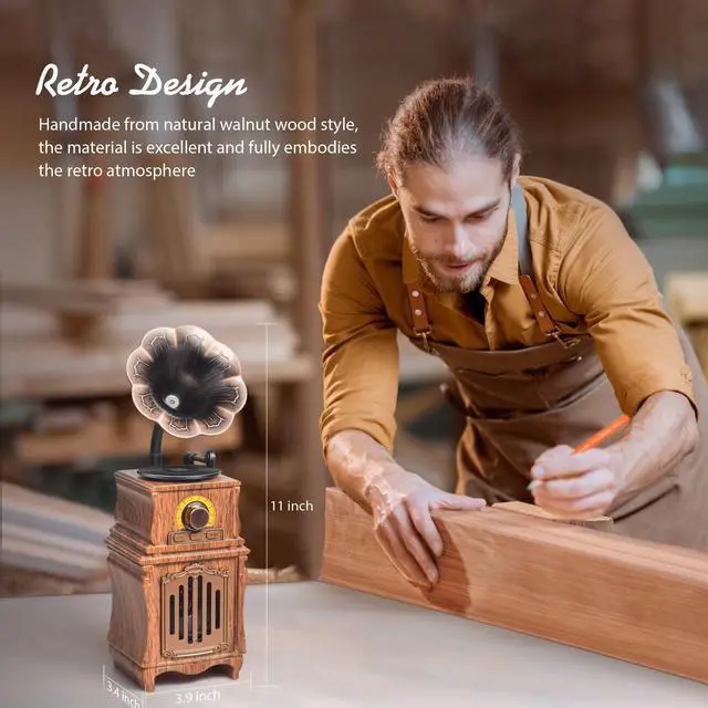 Alt view image 5 of 7 - Retro Bluetooth Speaker with FM Radio, Bass, Retro Radio 5.3 Wireless Speaker Vintage Radios Support USB/TF/AUX Player for Home Office Room Outdoor Party, Portable Rechargeable