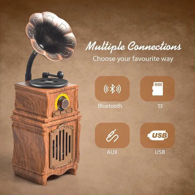 Alt view image 7 of 7 - Retro Bluetooth Speaker with FM Radio, Bass, Retro Radio 5.3 Wireless Speaker Vintage Radios Support USB/TF/AUX Player for Home Office Room Outdoor Party, Portable Rechargeable