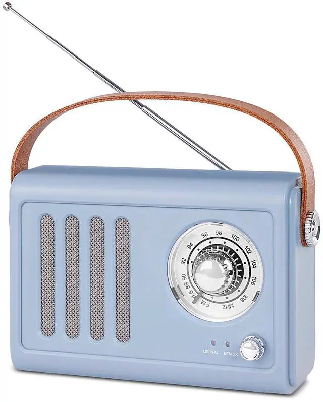 Main image of Portable Radio with Bluetooth Over 20 Hours Playtime FM Radio,Vintage Radio Bluetooth Speaker with Subwoofer,USB/AUX/Type-C for Home, Office (Light Blue)