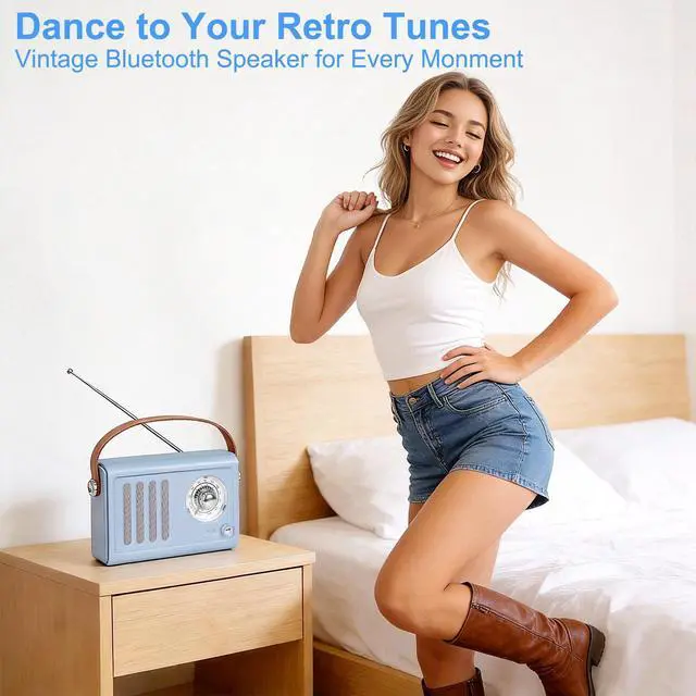 Alt view image 5 of 7 - Portable Radio with Bluetooth Over 20 Hours Playtime FM Radio,Vintage Radio Bluetooth Speaker with Subwoofer,USB/AUX/Type-C for Home, Office (Light Blue)