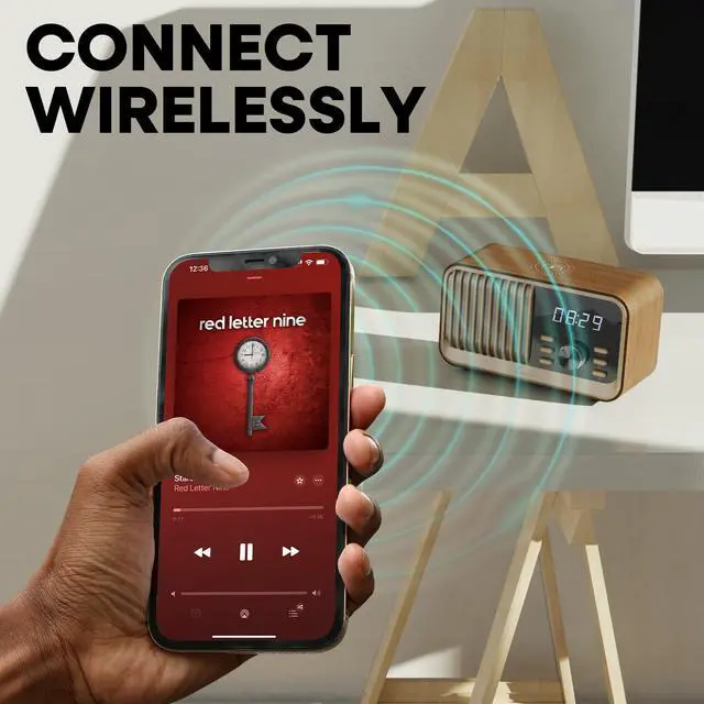 Alt view image 2 of 7 - Hark Bluetooth Radio Speaker | Wireless 10W Charger | FM Radio Speaker with Bluetooth & AUX Input | Alarm Clock | 3 Level Dimmer | Charging Block Included