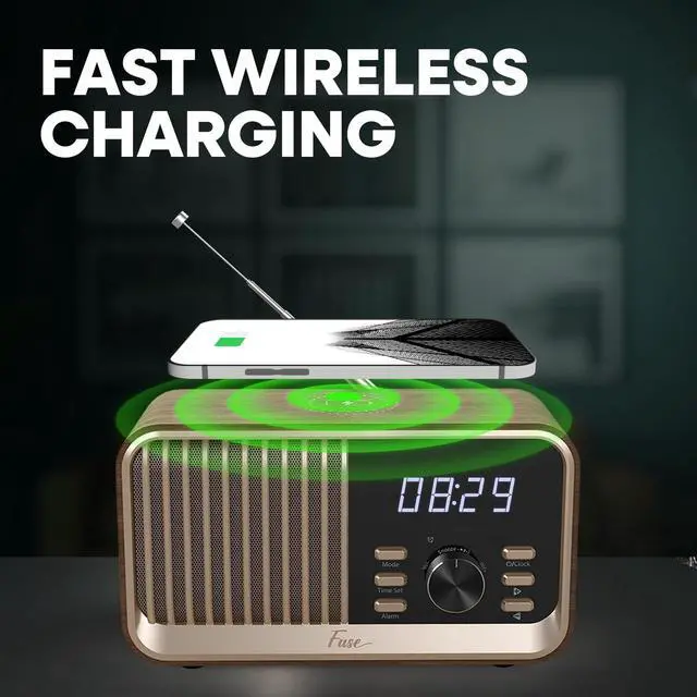 Alt view image 3 of 7 - Hark Bluetooth Radio Speaker | Wireless 10W Charger | FM Radio Speaker with Bluetooth & AUX Input | Alarm Clock | 3 Level Dimmer | Charging Block Included