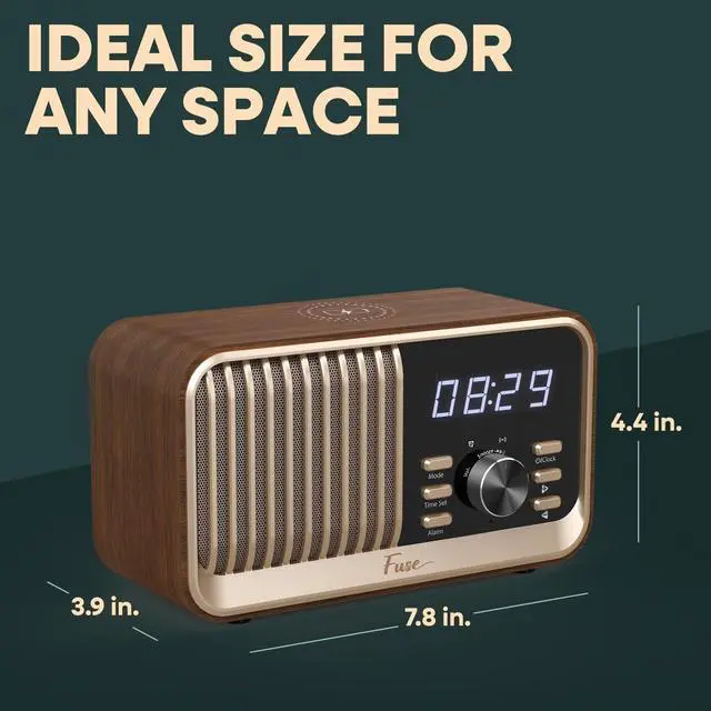 Alt view image 5 of 7 - Hark Bluetooth Radio Speaker | Wireless 10W Charger | FM Radio Speaker with Bluetooth & AUX Input | Alarm Clock | 3 Level Dimmer | Charging Block Included