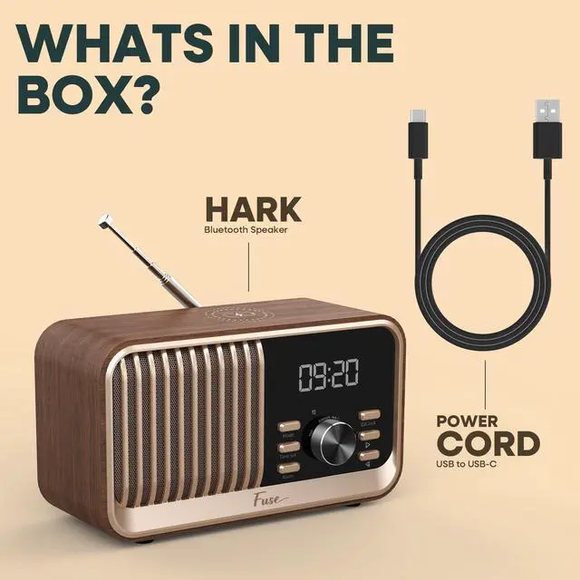 Alt view image 7 of 7 - Hark Bluetooth Radio Speaker | Wireless 10W Charger | FM Radio Speaker with Bluetooth & AUX Input | Alarm Clock | 3 Level Dimmer | Charging Block Included
