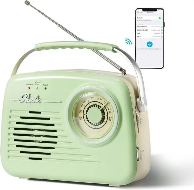 Main image of Radios Portable AM FM, Bluetooth Speaker Portable Radio, Support USB/SD Card/Headphone Jack Playing for Home/Outdoor, Small Gifts for Seniors ElderlyGreen-Power Plug or 4 x C Battery