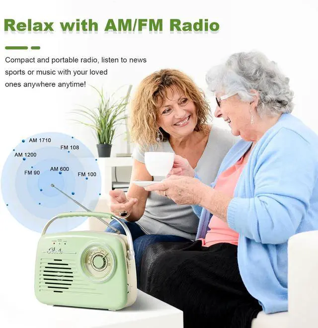 Alt view image 2 of 6 - Radios Portable AM FM, Bluetooth Speaker Portable Radio, Support USB/SD Card/Headphone Jack Playing for Home/Outdoor, Small Gifts for Seniors ElderlyGreen-Power Plug or 4 x C Battery