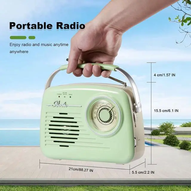 Alt view image 5 of 6 - Radios Portable AM FM, Bluetooth Speaker Portable Radio, Support USB/SD Card/Headphone Jack Playing for Home/Outdoor, Small Gifts for Seniors ElderlyGreen-Power Plug or 4 x C Battery