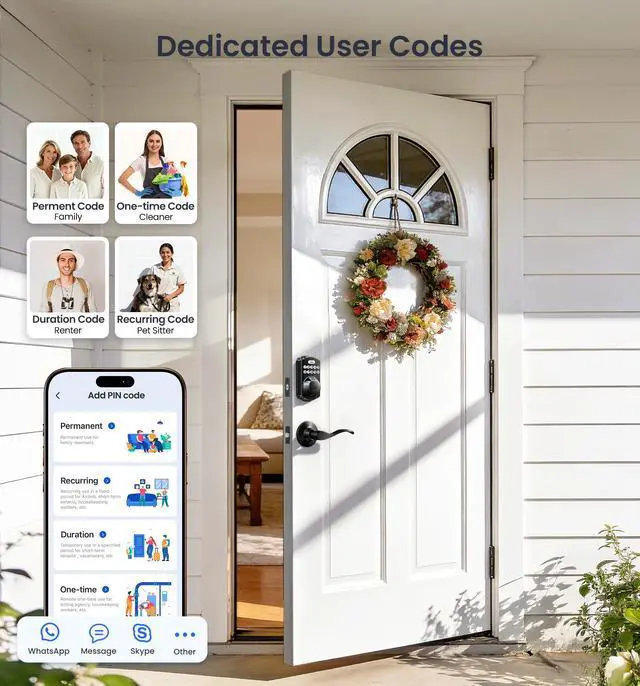 Alt view image 5 of 7 - VE012W-B Wi-Fi Fingerprint Smart Lock with Handle Set, Remote App Control, Keyless Entry Front Door Lever, Built-in WiFi No Hub Needed, Backlit Keypad Deadbolt, Auto-Locking, Matte Black