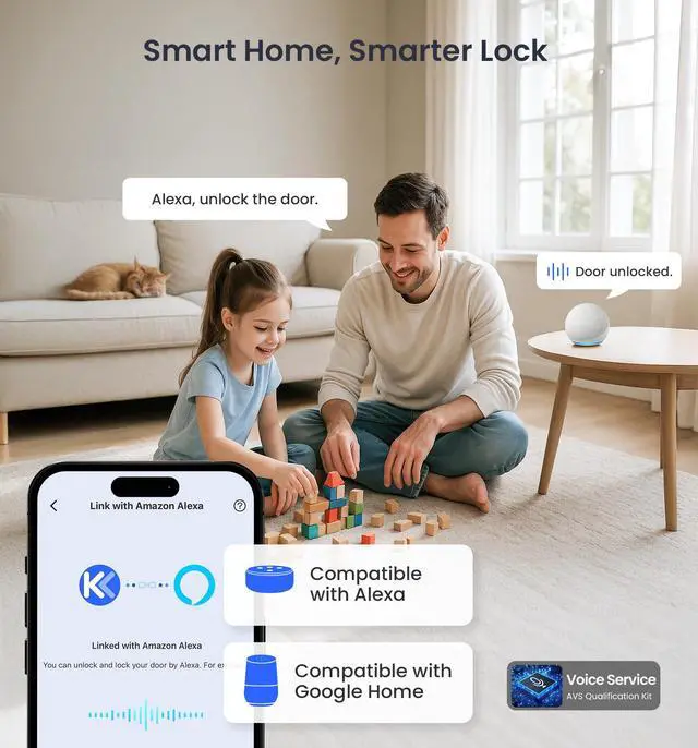 Alt view image 4 of 6 - VE029 WiFi Smart Lever Lock, Fingerprint Keyless Entry Door Lock with Handle, Built-in WiFi, Remote App Control, Electronic Digital Knob for Front Door and Bedroom, IP65 Waterproof, Satin Nickel