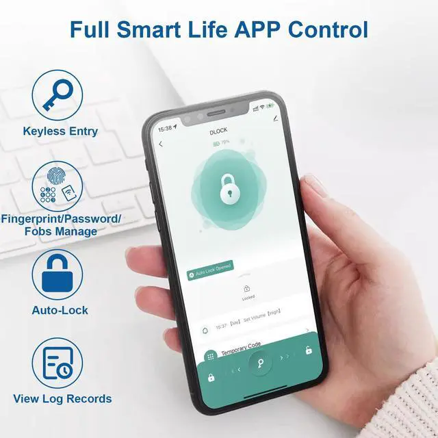 Alt view image 3 of 7 - Fingerprint Door Lock, 6-in-1 Smart Door Knob with App Control/Fingerprints/IC Cards/Passwords/2 Keys, Fingerprint Door Knob Smart Door Lock for Bedroom Apartment-Pink
