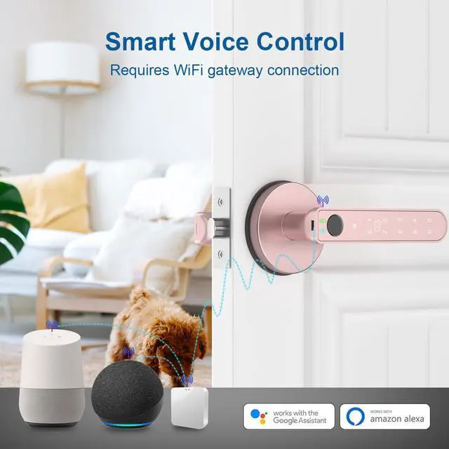 Alt view image 5 of 7 - Fingerprint Door Lock, 6-in-1 Smart Door Knob with App Control/Fingerprints/IC Cards/Passwords/2 Keys, Fingerprint Door Knob Smart Door Lock for Bedroom Apartment-Pink