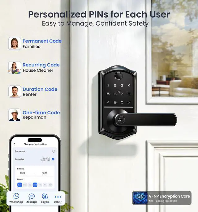 Alt view image 5 of 7 - VE019 Fingerprint Smart Lever Lock, App Control, Keyless Entry Door Lock with Handle, Touchscreen Keypad Knob for Front Door and Bedroom, Remote Access Sharing, IP55 Waterproof, Matte Black