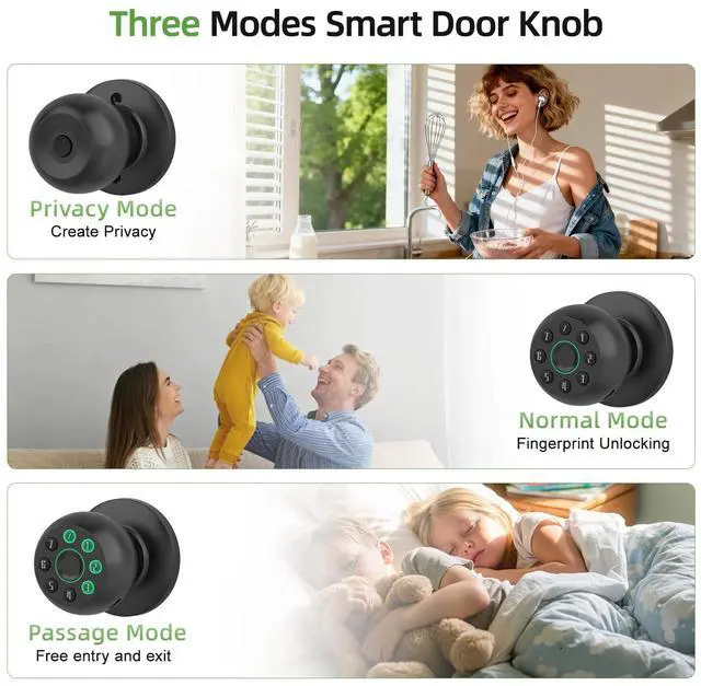 Alt view image 5 of 7 - Fingerprint Door Knob, Smart Door Knob, Biometric Door Knob with Code, App Control, Auto Lock, Fingerprint Door Lock,Thumb Print Door Knobs for Bedroom, Office, Apartment