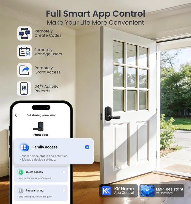 Alt view image 2 of 7 - VE019 Fingerprint Smart Lever Lock, App Control, Keyless Entry Door Lock with Handle, Touchscreen Keypad Knob for Front Door and Bedroom, Remote Access Sharing, IP55 Waterproof, Matte Black