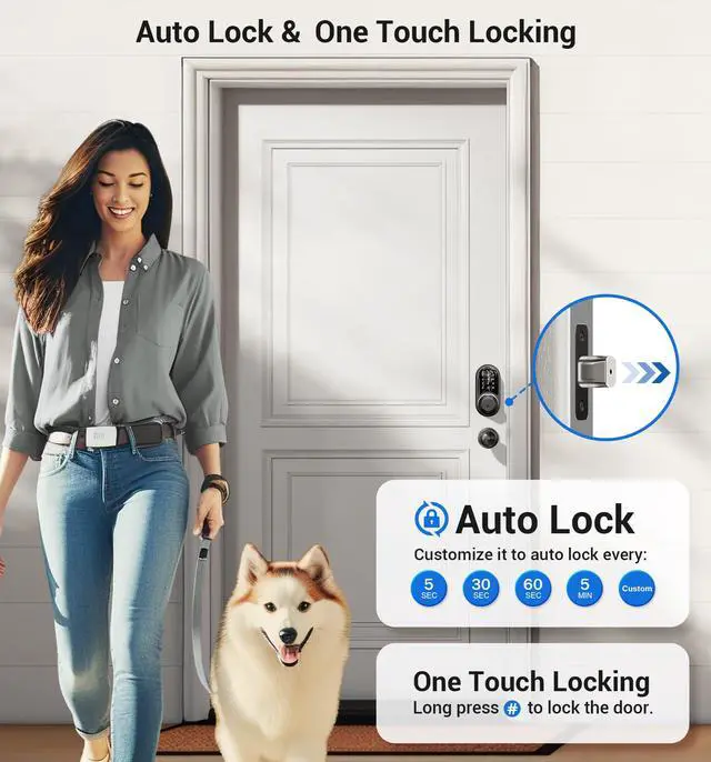 Alt view image 3 of 6 - RZ07C Smart Locks for Front Door, 2 Knob Handle Set, Fingerprint Keyless Entry, App Control Biometric Lock, Electronic Digital Touchscreen Keypad Deadbolt, Easy Install, Auto Lock, Matte Black