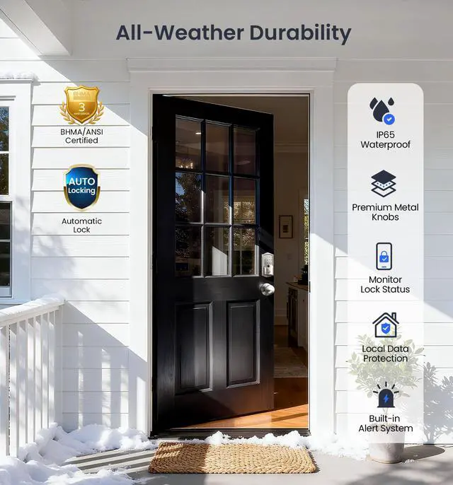 Alt view image 6 of 7 - VE027-K Built-in WiFi Smart Lock with 2 Knob, Fingerprint Keyless Entry Door Lock Handle Set for Front Door, App Remote Control, Electronic Digital Keypad Deadbolt, IP65 Waterproof, Satin Nickel