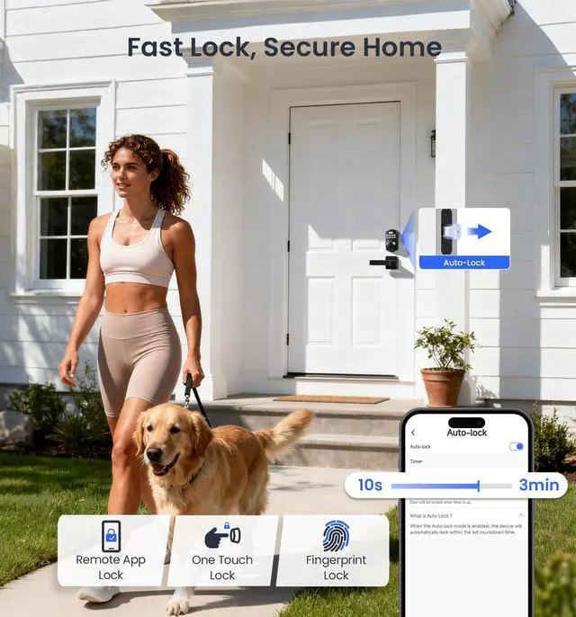 Alt view image 7 of 7 - VE012W-L Built-in Wi-Fi Fingerprint Smart Lock with Lever Handle Set, App Remote Control, Keyless Entry for Front Door, Deadbolt Digital Backlit Keypad, Voice Assistant, Auto Lock, Matte Black