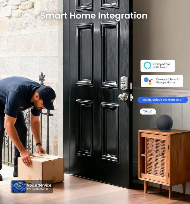 Alt view image 6 of 7 - VE012W-K Built-in WiFi Fingerprint Smart Lock with 2 Knobs, No Hub Needed, Remote APP Control, Keyless Entry Door Lock, Smart Deadbolt for Front Door, Auto Locking, Satin Nickel