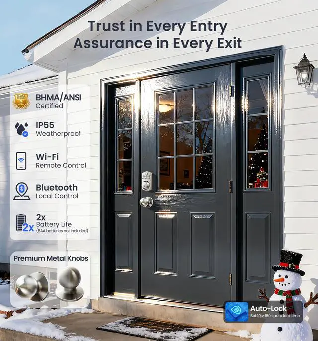 Alt view image 5 of 7 - VE012W-K Built-in WiFi Fingerprint Smart Lock with 2 Knobs, No Hub Needed, Remote APP Control, Keyless Entry Door Lock, Smart Deadbolt for Front Door, Auto Locking, Satin Nickel