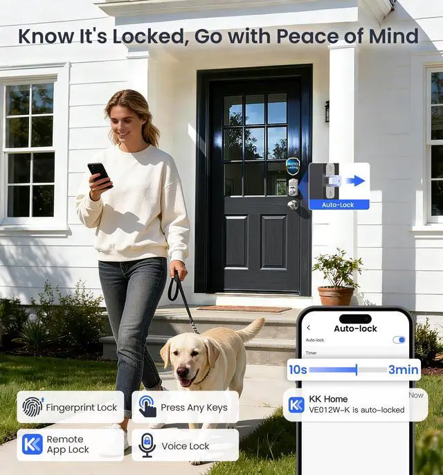 Alt view image 7 of 7 - VE012W-K Built-in WiFi Fingerprint Smart Lock with 2 Knobs, No Hub Needed, Remote APP Control, Keyless Entry Door Lock, Smart Deadbolt for Front Door, Auto Locking, Satin Nickel