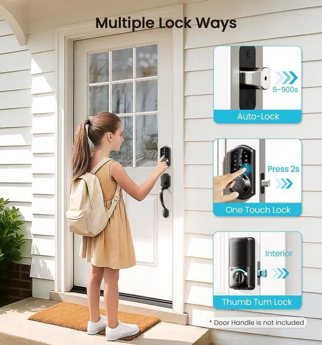 Alt view image 6 of 7 - VE07 Fingerprint Smart Deadbolt Lock, App Control, Fobs, Matte Black