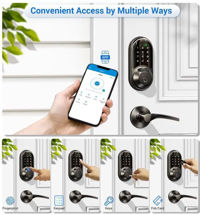Alt view image 2 of 6 - RZ07B Smart Locks for Front Door, 2 Lever Handles, Fingerprint Keyless Entry, App Control Biometric Door Lock Set, Touchscreen Keypad Deadbolt, Easy Install, Auto Locking, Matte Black