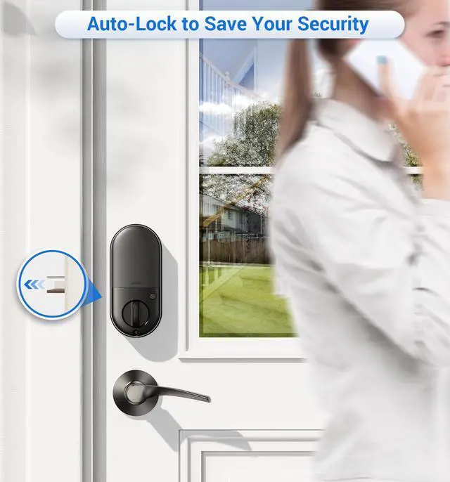 Alt view image 3 of 6 - RZ07B Smart Locks for Front Door, 2 Lever Handles, Fingerprint Keyless Entry, App Control Biometric Door Lock Set, Touchscreen Keypad Deadbolt, Easy Install, Auto Locking, Matte Black