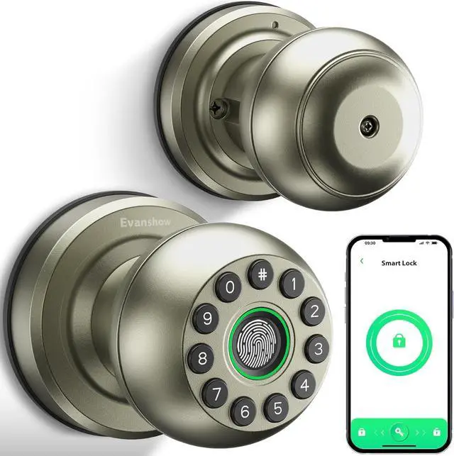 Main image of Smart Door Knob Fingerprint Door Lock 4-in-1 Keyless Entry (Fingerprint/App/Code/Key) with Auto-Lock Easy Install for Home/Bedroom/Office-Silver