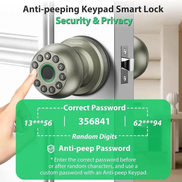 Alt view image 4 of 7 - Smart Door Knob Fingerprint Door Lock 4-in-1 Keyless Entry (Fingerprint/App/Code/Key) with Auto-Lock Easy Install for Home/Bedroom/Office-Silver