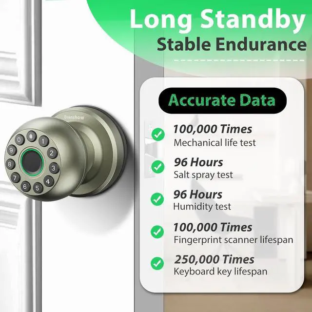 Alt view image 6 of 7 - Smart Door Knob Fingerprint Door Lock 4-in-1 Keyless Entry (Fingerprint/App/Code/Key) with Auto-Lock Easy Install for Home/Bedroom/Office-Silver