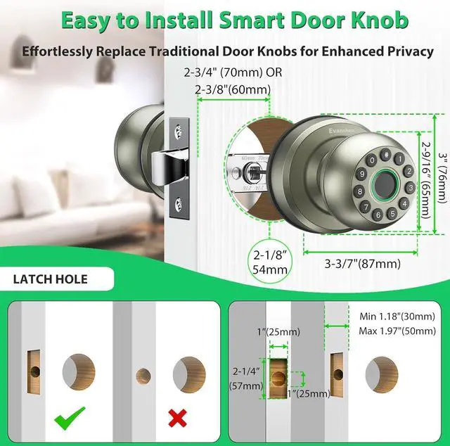 Alt view image 7 of 7 - Smart Door Knob Fingerprint Door Lock 4-in-1 Keyless Entry (Fingerprint/App/Code/Key) with Auto-Lock Easy Install for Home/Bedroom/Office-Silver