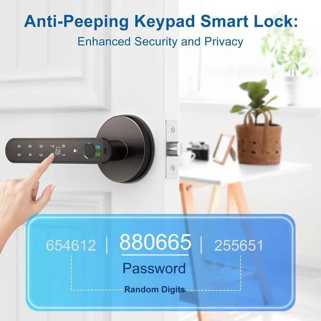 Alt view image 4 of 7 - Fingerprint Door Lock Smart Fingerprint Door Knob with Keyless Entry Biometric Door Lock with Keypad App Control Easy Installation for Home Bedroom Office(Starry Grey)